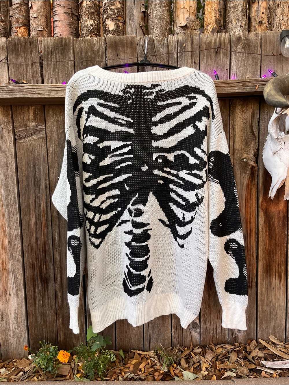 Goth Black & White Skeleton Knit Sweater